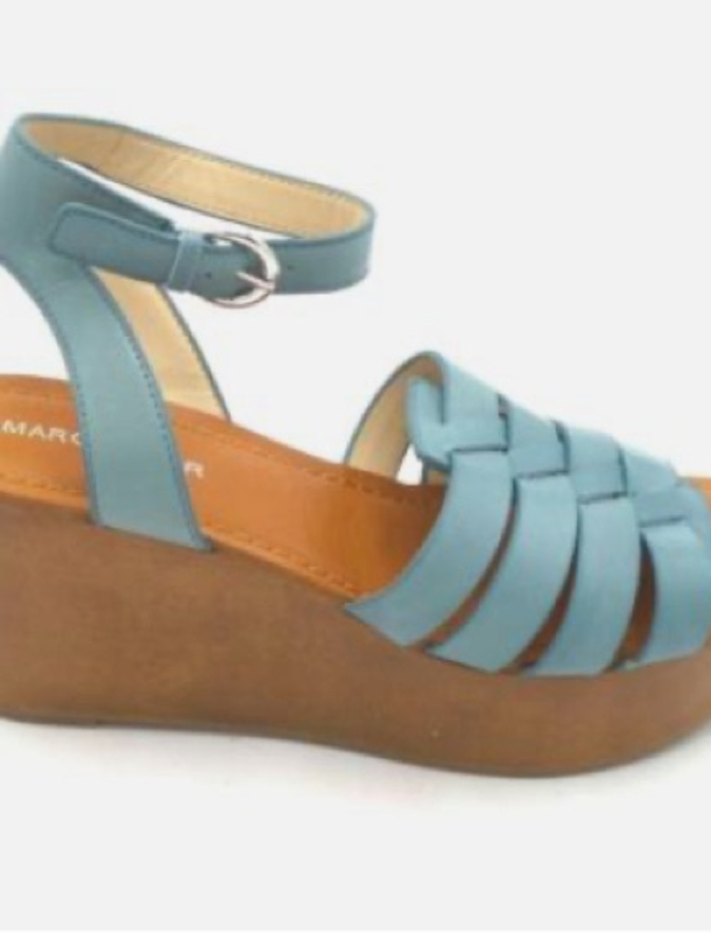 Marc Fisher Woven Leather Wedges with Ankle Strap Pastya Storm Blue